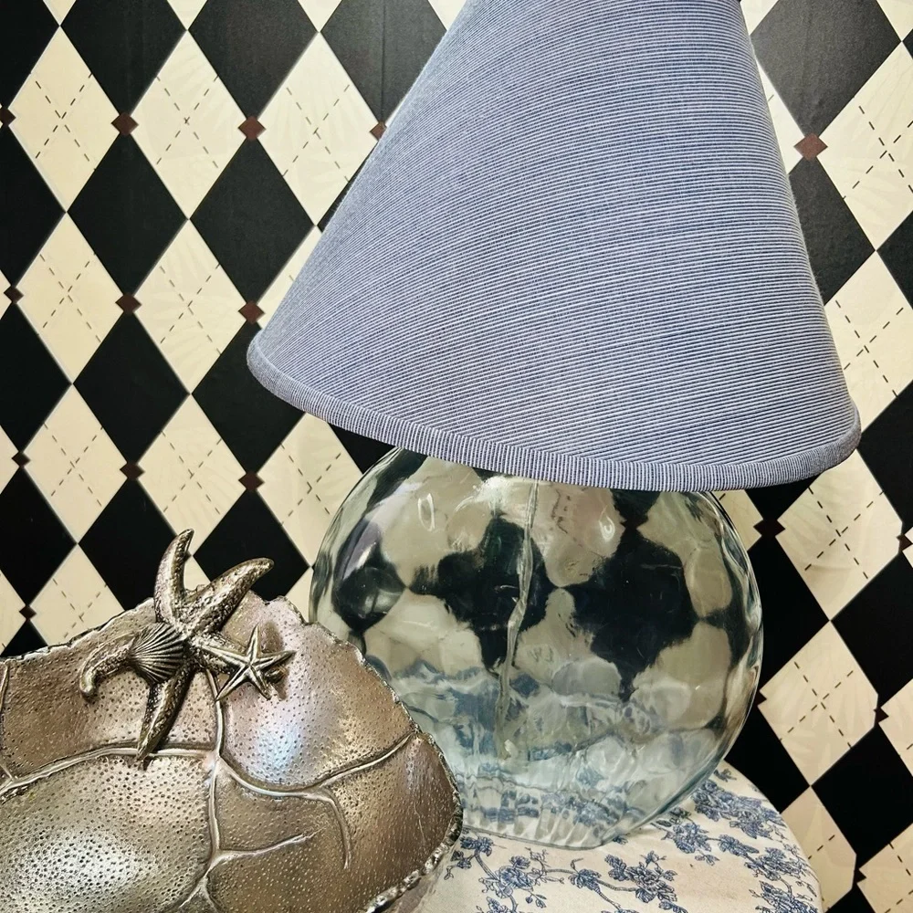 Translucent Light Blue Spherical Table Lamp with Deep Blue Shade– Coastal Luxury